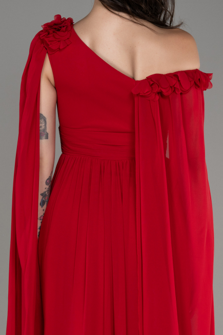 Robe de Soirée Longue Mousseline Rouge ABU4001