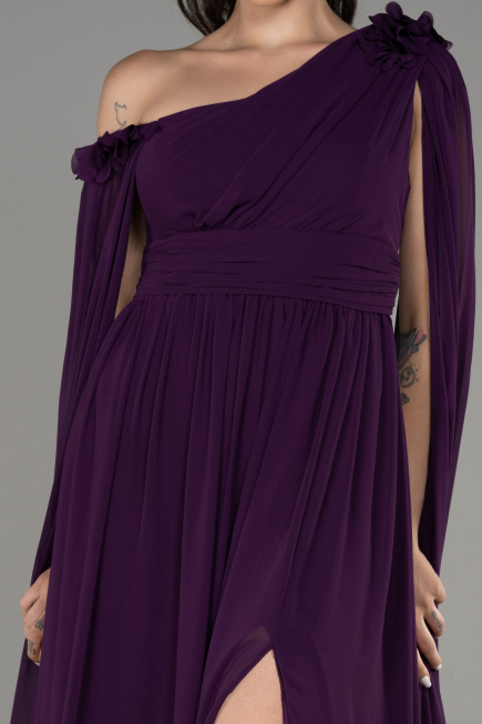 Robe de Soirée Grande Taille Longue Mousseline Violet Foncé ABU4002