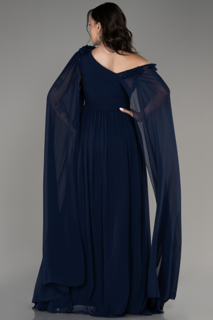 Robe de Soirée Longue Mousseline Bleu Marine ABU4001