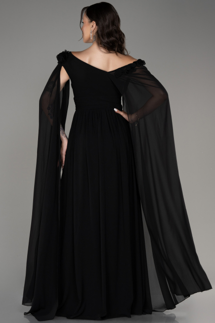 Robe de Soirée Longue Mousseline Noir ABU4001