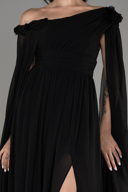 Robe de Soirée Longue Mousseline Noir ABU4001