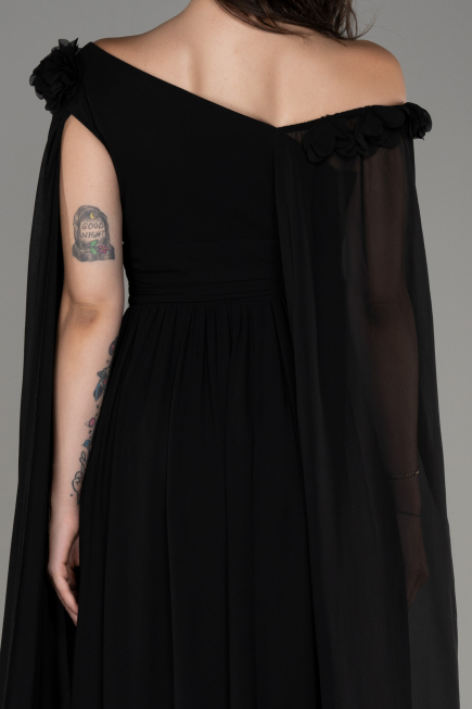 Robe de Soirée Longue Mousseline Noir ABU4001