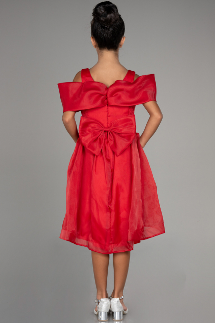 Robe de Soirée Enfants Devant Court Dos Long Rouge ABO107