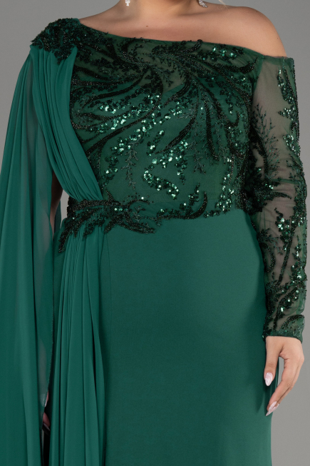 Robe De Soirée Grande Taille Dantelle Longue Émeraude ABU3512