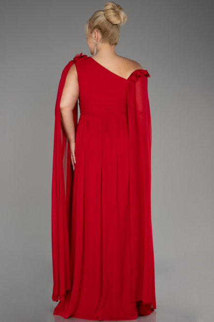 Robe de Soirée Grande Taille Longue Mousseline Rouge ABU4002