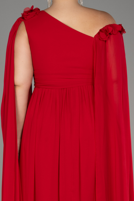 Robe de Soirée Grande Taille Longue Mousseline Rouge ABU4002