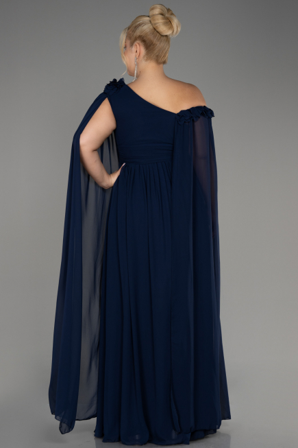 Robe de Soirée Grande Taille Longue Mousseline Bleu Marine ABU4002