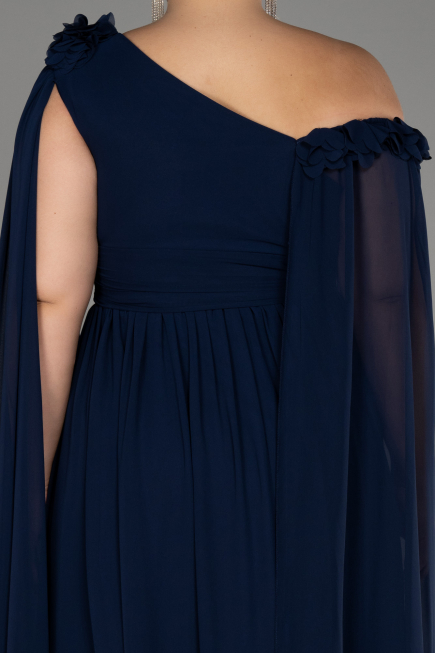 Robe de Soirée Grande Taille Longue Mousseline Bleu Marine ABU4002