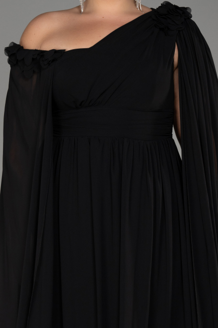 Robe de Soirée Grande Taille Longue Mousseline Noir ABU4002