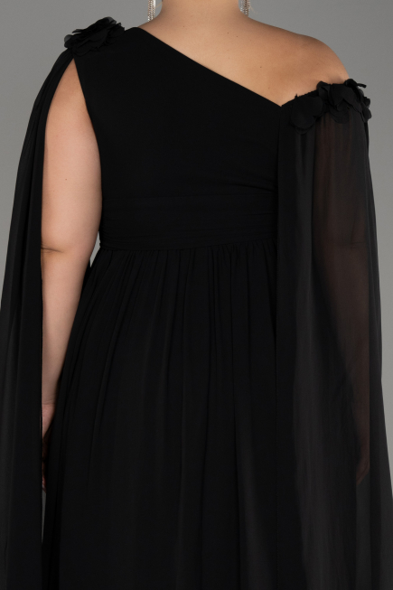 Robe de Soirée Grande Taille Longue Mousseline Noir ABU4002
