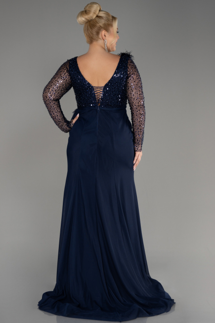 Robe de Soirée Grande Taille Longue Bleu Marine ABU3284