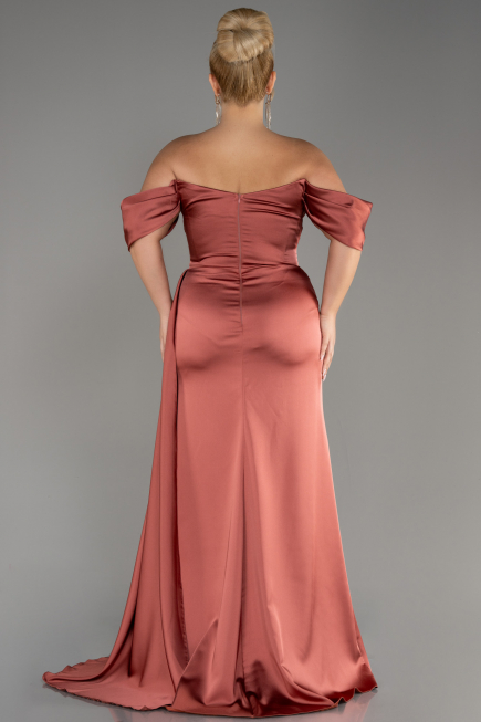 Robe De Fiançailles Grande Taille Satin Longue Marron clair ABU3655