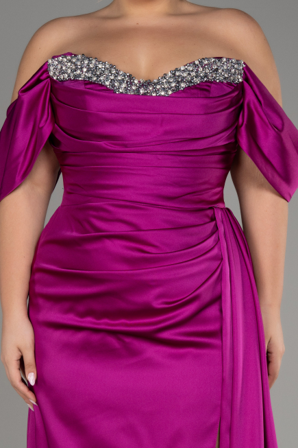 Robe De Fiançailles Grande Taille Satin Longue Violet ABU3655