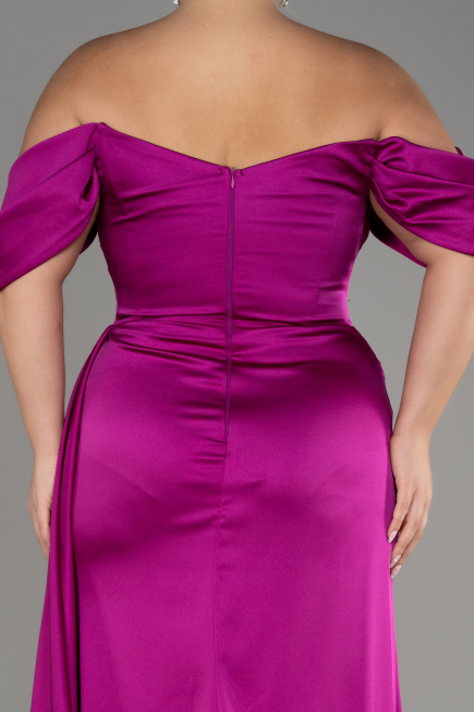 Robe De Fiançailles Grande Taille Satin Longue Violet ABU3655
