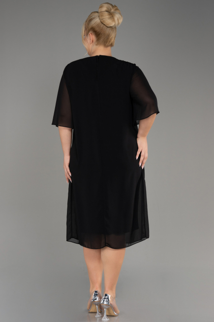 Robe De Invitation Grande Taille Midi Mousseline Noir ABK2108