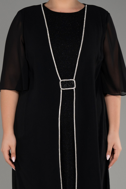 Robe De Invitation Grande Taille Midi Mousseline Noir ABK2108
