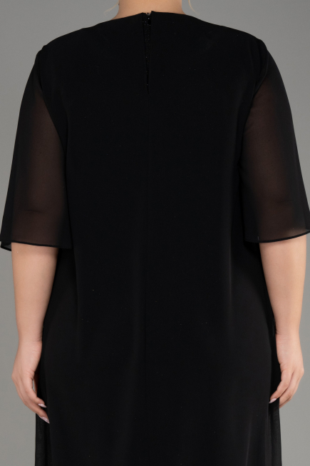 Robe De Invitation Grande Taille Midi Mousseline Noir ABK2108
