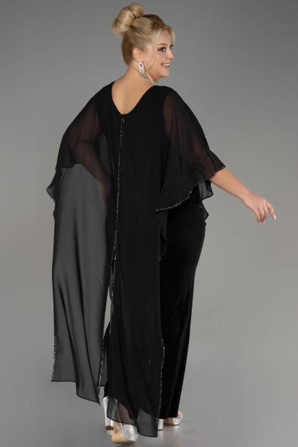 Robe De Invitation Grande Taille Mousseline Noir ABT112