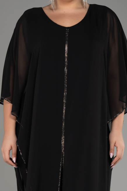 Robe De Invitation Grande Taille Mousseline Noir ABT112