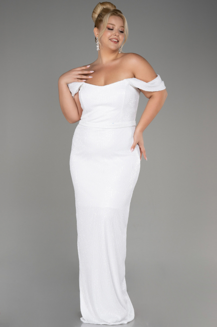 Robe De Fiançailles Grande Taille Longue Blanc ABU3919