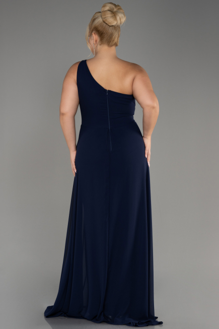 Robe De Invitation Grande Taille Mousseline Bleu Marine ABT119
