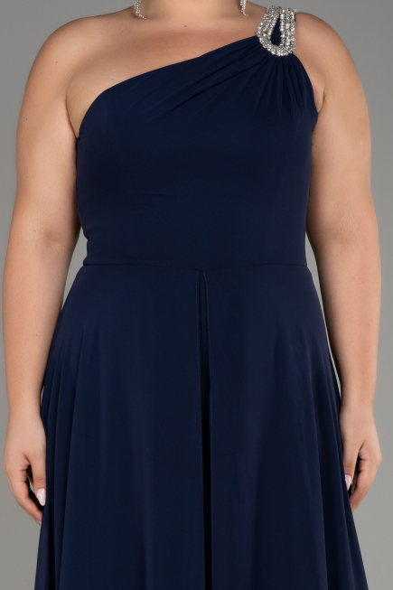 Robe De Invitation Grande Taille Mousseline Bleu Marine ABT119