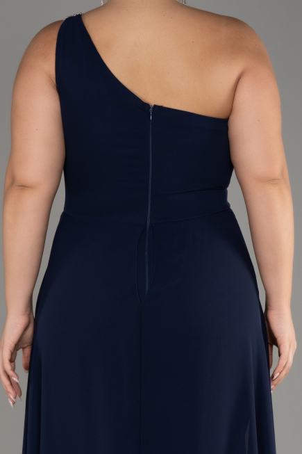 Robe De Invitation Grande Taille Mousseline Bleu Marine ABT119