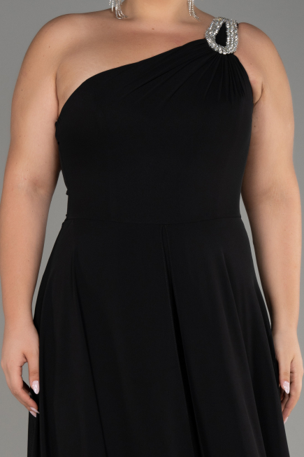 Robe De Invitation Grande Taille Mousseline Noir ABT119