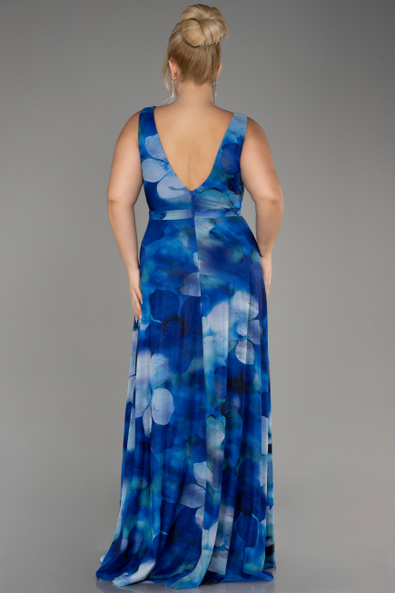Robe De Soirée Grande Taille Longue Bleu Saxe ABU4050