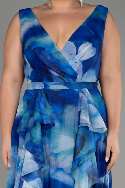 Robe De Soirée Grande Taille Longue Bleu Saxe ABU4050