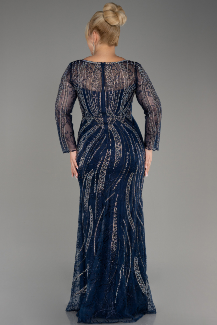 Robe de Soirée Grande Taille Longue Lacé Bleu Marine ABU4052