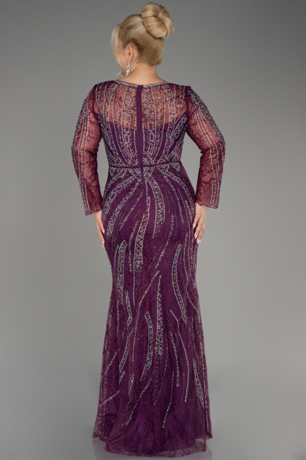 Robe de Soirée Grande Taille Longue Lacé Prune ABU4052