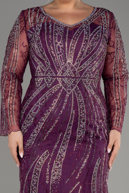 Robe de Soirée Grande Taille Longue Lacé Prune ABU4052