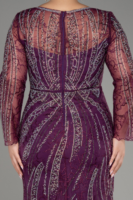 Robe de Soirée Grande Taille Longue Lacé Prune ABU4052