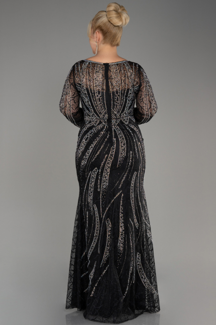 Robe de Soirée Grande Taille Longue Lacé Noir ABU4052