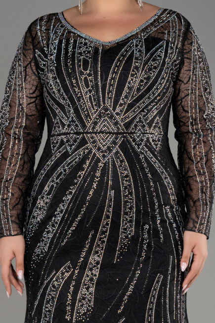 Robe de Soirée Grande Taille Longue Lacé Noir ABU4052