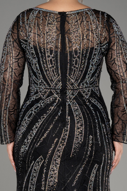 Robe de Soirée Grande Taille Longue Lacé Noir ABU4052