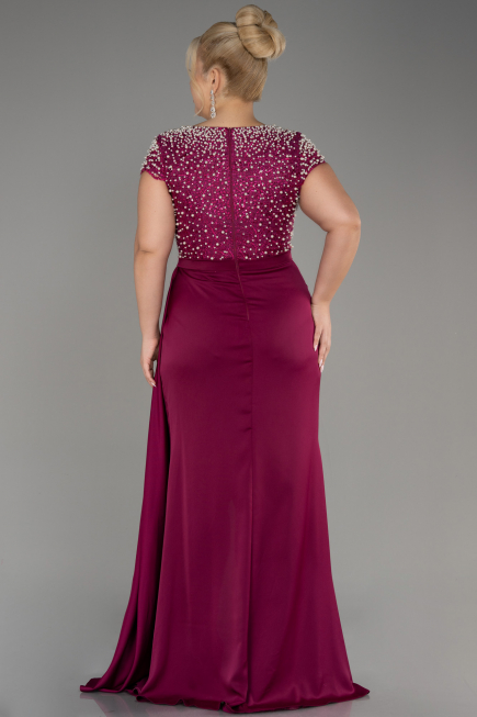 Robe De Soirée Grande Taille Longue Satin Prune ABU4053
