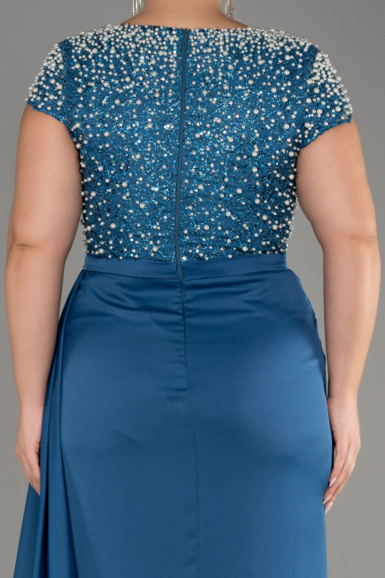 Robe De Soirée Grande Taille Longue Satin Vert Pétrole ABU4053