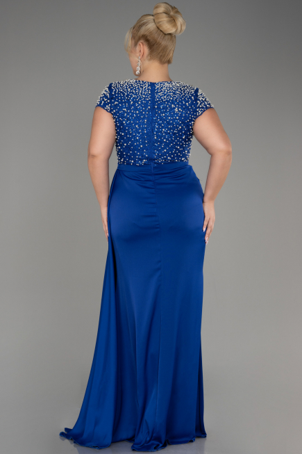 Robe De Soirée Grande Taille Longue Satin Bleu Saxe ABU4053
