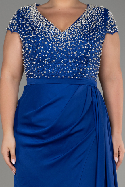 Robe De Soirée Grande Taille Longue Satin Bleu Saxe ABU4053