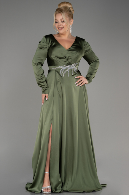 Robe De Fiançailles Grande Taille Satin Longue Kaki ABU3941