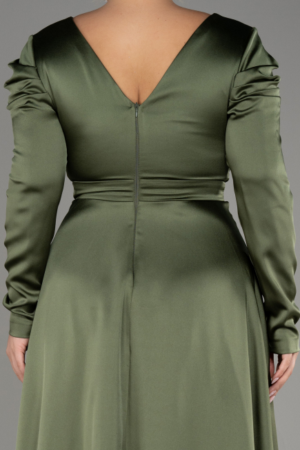 Robe De Fiançailles Grande Taille Satin Longue Kaki ABU3941