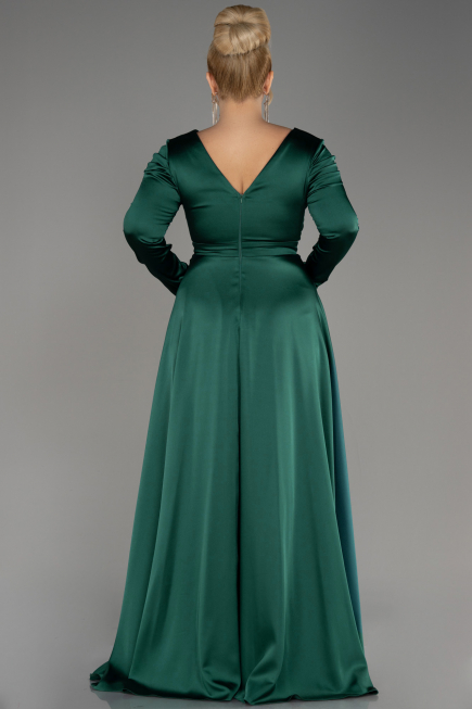 Robe De Fiançailles Grande Taille Satin Longue Émeraude ABU3941