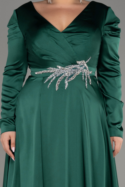 Robe De Fiançailles Grande Taille Satin Longue Émeraude ABU3941