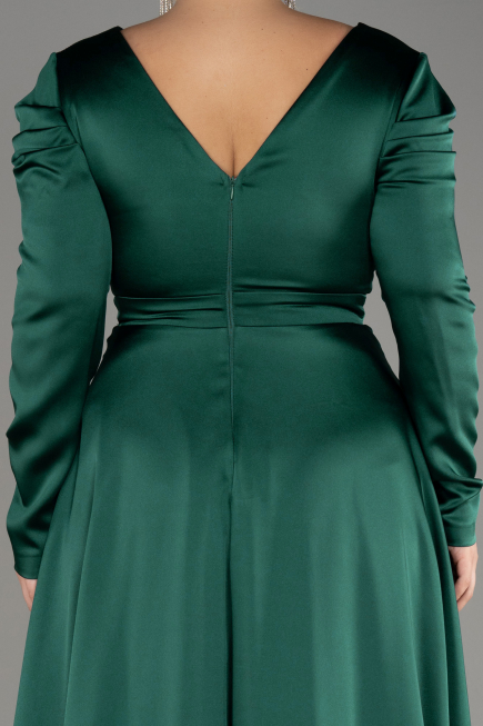 Robe De Fiançailles Grande Taille Satin Longue Émeraude ABU3941