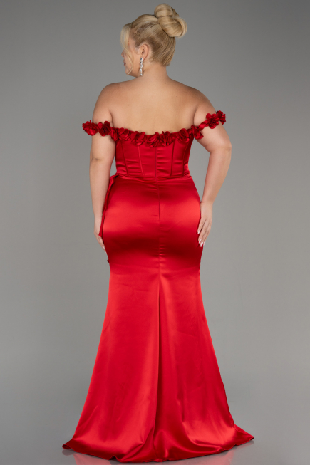 Robe De Soirée Grande Taille Longue Satin Rouge ABU4046