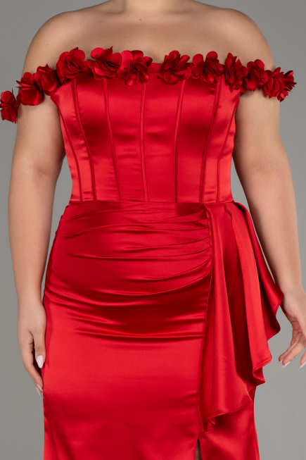 Robe De Soirée Grande Taille Longue Satin Rouge ABU4046