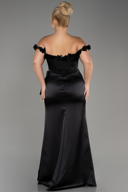 Robe De Soirée Grande Taille Longue Satin Noir ABU4046