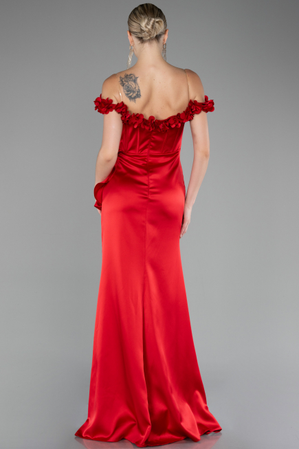 Robe Queue de Poisson Longue Satin Rouge ABU4055